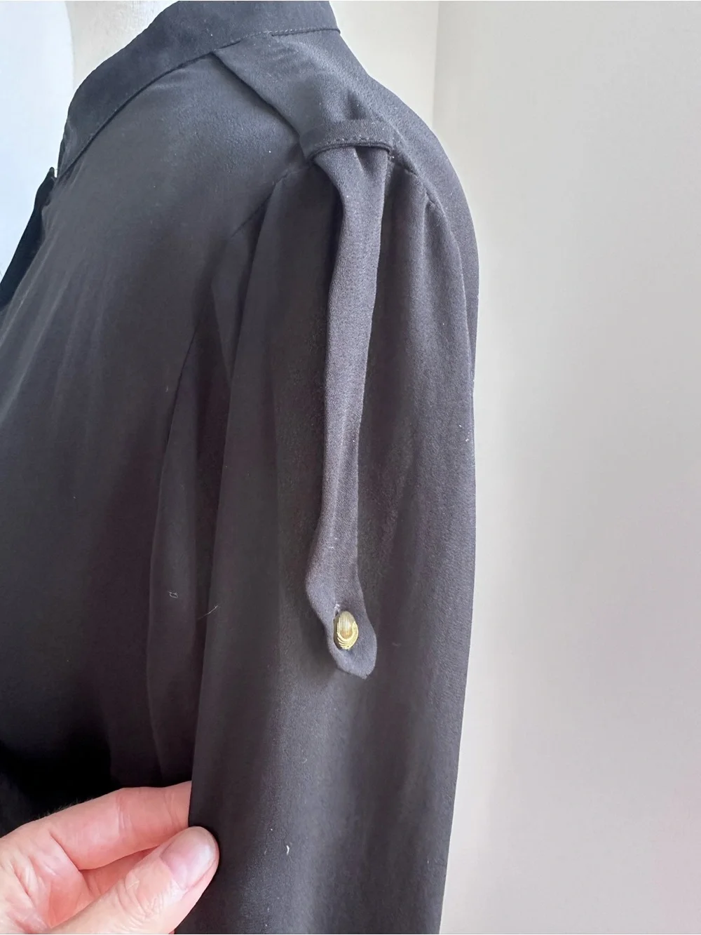 Zara Women Sheer Black Button-Front Blouse with Gold Buttons Size X-Large
